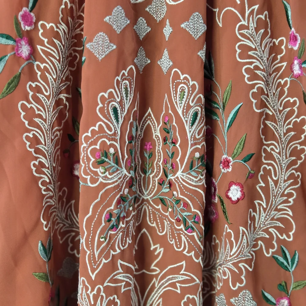 Soft Surroundings Size M Embroidered Coral 3/4 Sl Blouse With Scalloped Hem - Picture 4 of 10